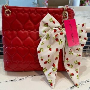 Betsey Johnson Red Heart Bag with Floral Bow